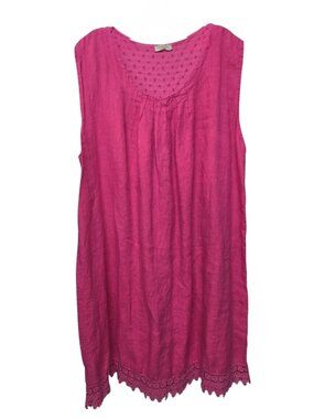 Bellambra 100% Linen Sleeveless Dress Plus Size 3x Crochet Hem Eyelets Italy